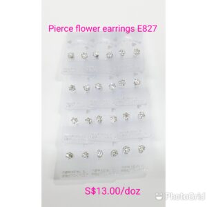 Nickel plated clear rhinestones flower pierce earrings .