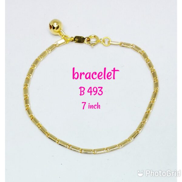 Gold plated plain design bracelet with dangling bell.