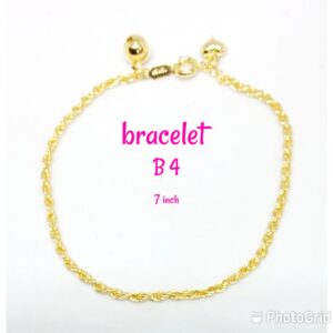 Gold plated rope design bracelet with dangling bell and heart.