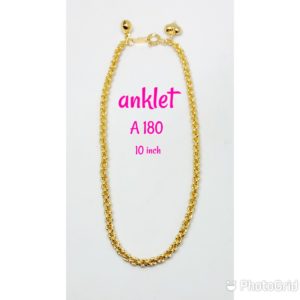Gold plated thick rope design anklet with dangling bell and heart.