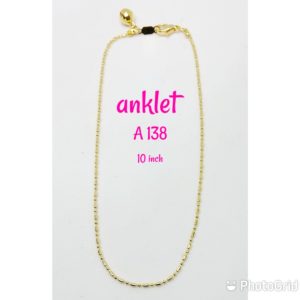 Gold plated plain design anklet with dangling bell.