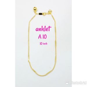Gold plated plain design anklet with dangling bell and heart.