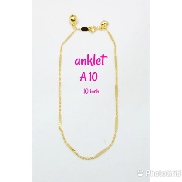 Gold plated plain design anklet with dangling bell and heart.