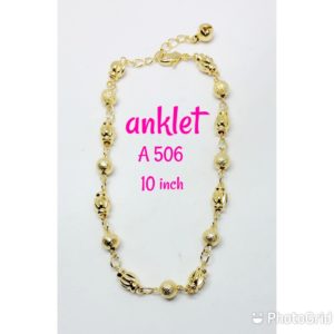 Gold plated gold balls design anklet with dangling bell.