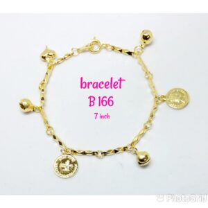 Gold plated bracelet with dangling coins and bells.