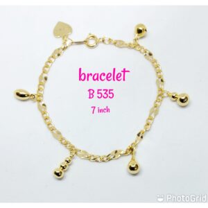 Gold plated shining bracelet with dangling cute ornaments and bells.