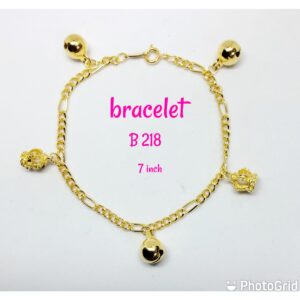 Gold plated pattern bracelet with dangling crowns and loud bells.