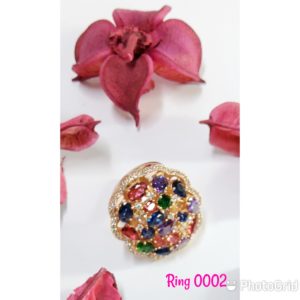 Exclusive elegant rose gold plated Ring with assorted multi colour crystals.