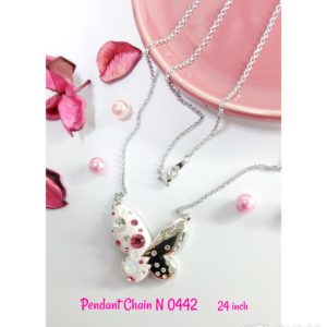 Pink Butterfly nickel plated Pendant Chain with sparkling pink & clear crystals.