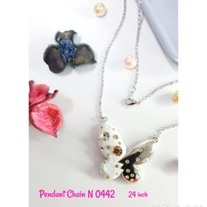 White colour Butterfly Pendant Chain with multi sparkling brown and clear crystals.