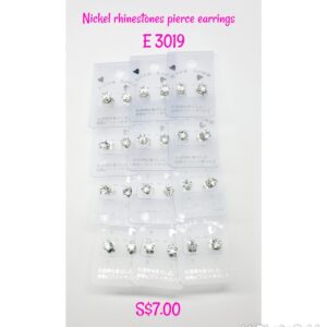 Nickel plated clear rhinestones pierce earrings E 3019.