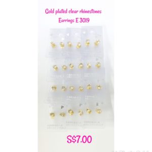Gold plated clear rhinestones pierce earrings E 3019.