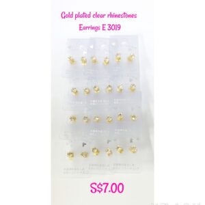 Gold plated clear rhinestones pierce earrings E 3019.