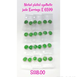 Nickel plated synthetic large jade pierce Earrings E 6599.