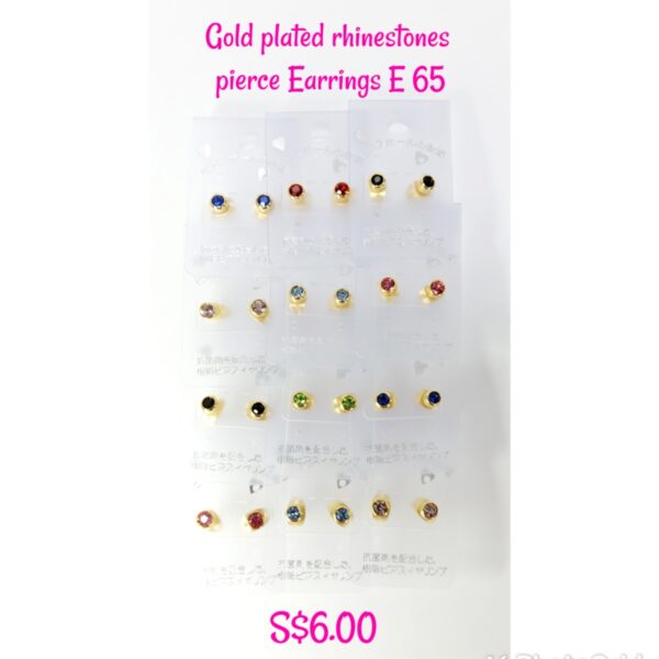 Gold plated rhinestones pierce Earrings E 65.