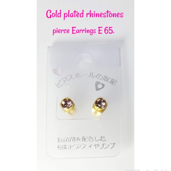 Gold plated rhinestones pierce Earrings E 65. - Image 2