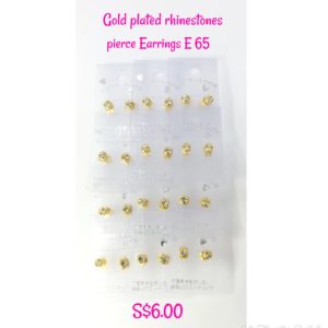 Gold plated clear rhinestones pierce Earrings E 65.