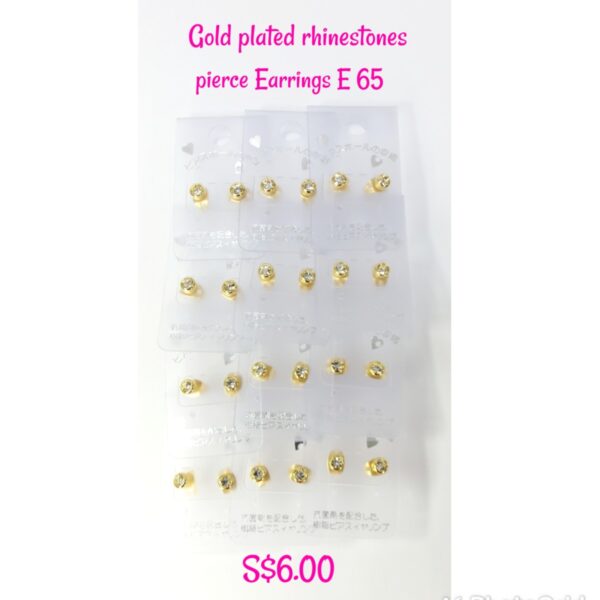 Gold plated clear rhinestones pierce Earrings E 65.