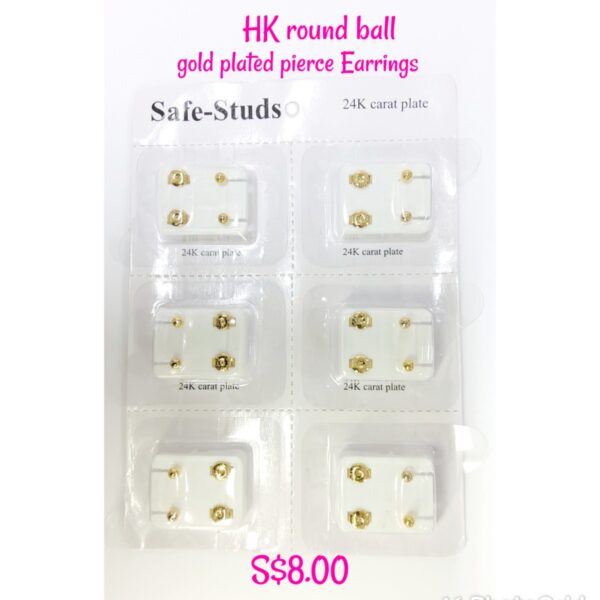 HK round ball gold plated pierce Earrings.