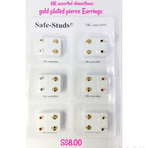 HK assorted rhinestones gold plated pierce Earrings