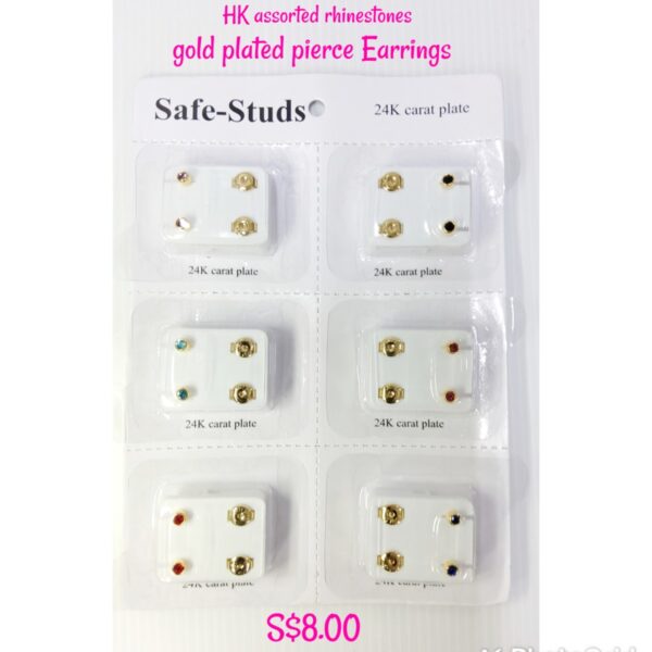 HK assorted rhinestones gold plated pierce Earrings