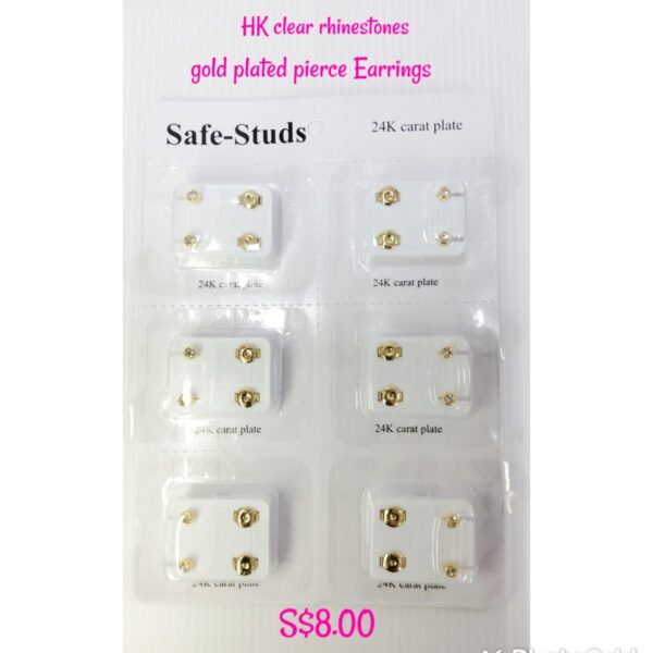 HK clear rhinestones gold plated pierce Earrings.