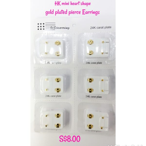 HK mini heart shape gold plated pierce Earrings.