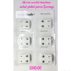 HK mini assorted rhinestones nickel plated pierce Earrings.