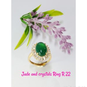 Gold plated glass jade and crystals Ring R 22.