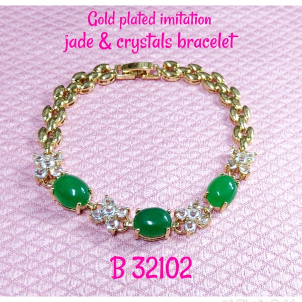 Gold plated imitation jade and crystals bracelet.