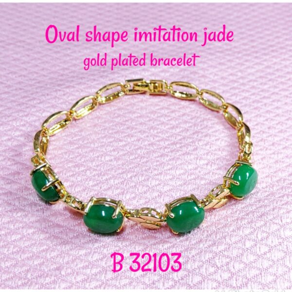 Oval shape imitation jade gold plated bracelet.