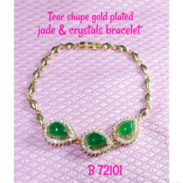 Tear shape gold plated imitation jade & crystals bracelet.