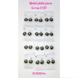 Nickel plated pierce grey colour glass Earrings E 537.