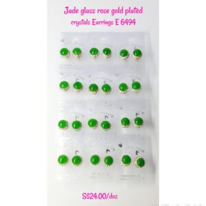 Jade glass rose gold plated crystals pierce Earrings E 6494.